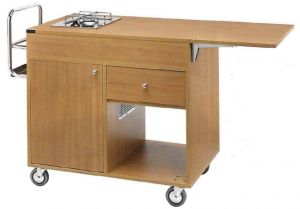 CF1202 Flambé wood trolley 2 plates with 1 separate fire