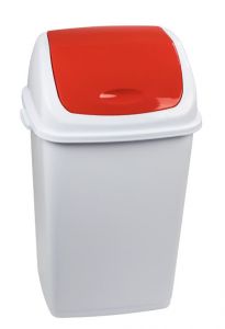 T909057 Cubo de basura Polipropileno blanco con tapa basculante roja 50 litros (múltiplos 6 piezas)