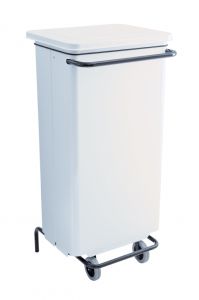 T791124 White Metal waste container with pedal and wheels 110 liters