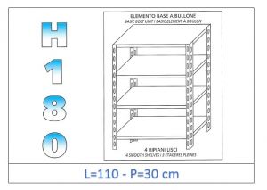 IN-1846911030B Shelf with 4 smooth shelves bolt fixing dim cm 110x30x180h 