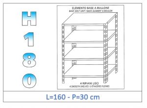 IN-1846916030B Shelf with 4 smooth shelves bolt fixing dim cm 160x30x180h 