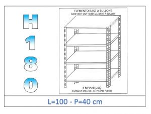 IN-1846910040B Shelf with 4 smooth shelves bolt fixing dim cm 100x40x180h 