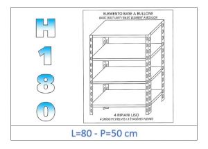 IN-184698050B Shelf with 4 smooth shelves bolt fixing dim cm 80x50x180h 