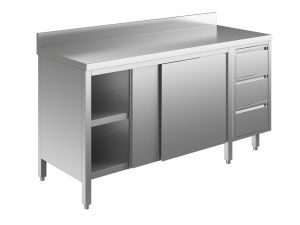 EU04003-15 tavolo armadio ECO cm 150x60x85h  piano alzatina - porte scorr - cass 3c dx