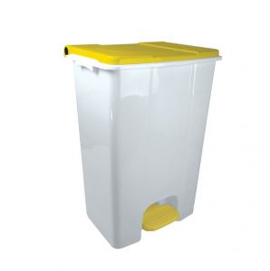 T912856 Mobile pedal container in white - yellow plastic 80 liters