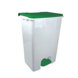 T912858 Mobile pedal container in white - green plastic 80 liters