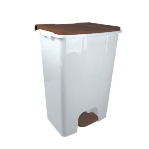 T912859 Mobile pedal container in white - brown plastic 80 liters