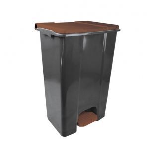 T912879 Mobile pedal container in gray - brown recycled plastic 80 liters