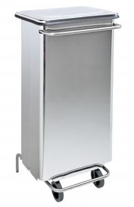 T790664 Polished Stainless steel Wheeled pedal waste bin 110 liters s.steel tubes