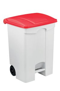 T115077 Contenitore mobile a pedale in plastica bianco coperchio rosso 70 litri (confezione da 3 pezzi)